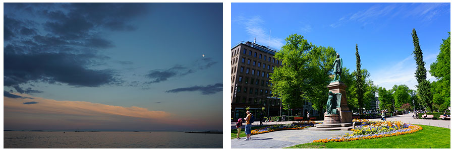 首都ヘルシンキ 夜10時すぎと昼間10時過ぎの比較