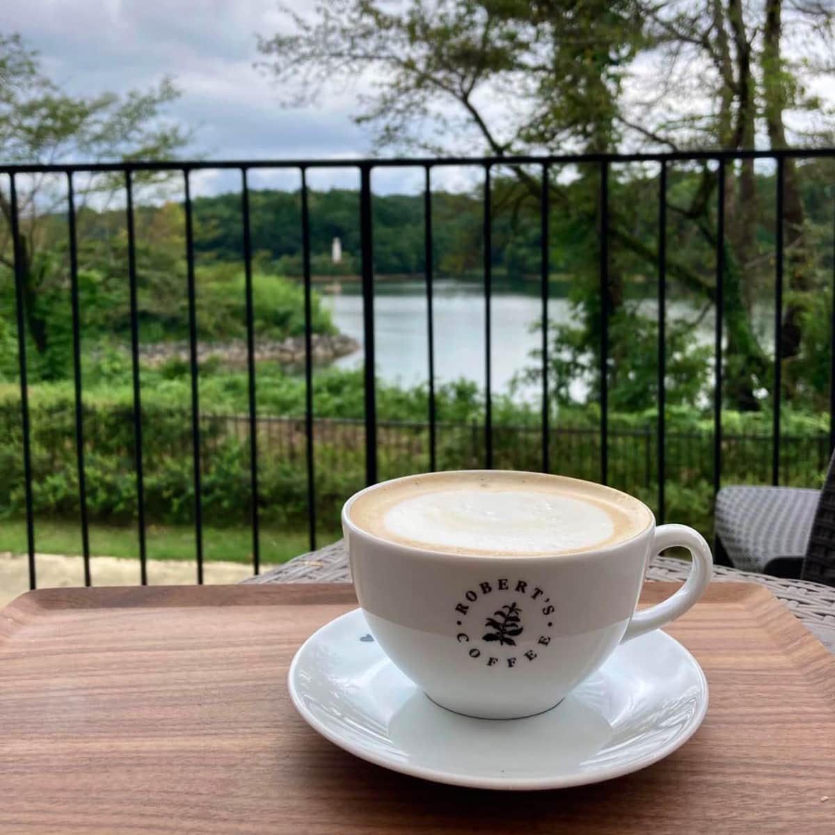 メッツァビレッジのロバーツコーヒーでは、湖と森の絶景を眺めながらコーヒーが飲めて、まさにフィンランドにいるかのよう。