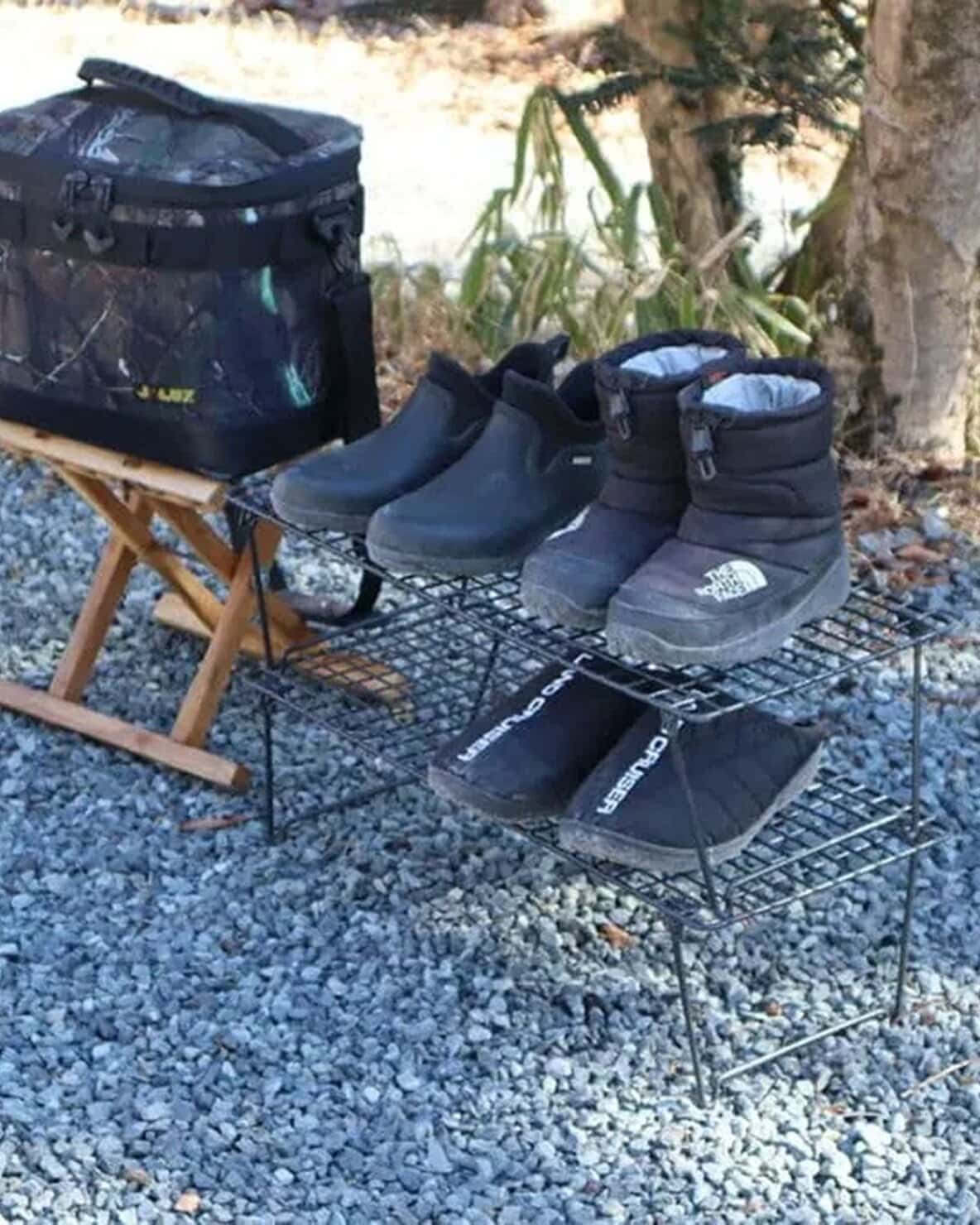 【イケアのシューズラックの活用アイデア】500円以下で買えて、家でもキャンプでも大活躍!