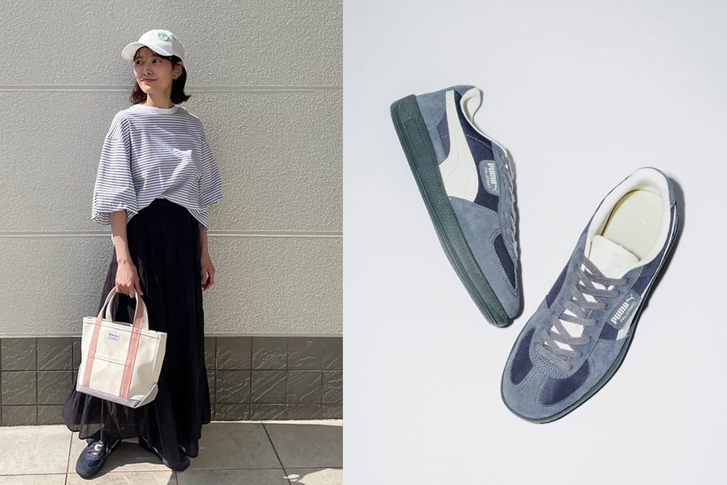 きれいめな服にも似合うグリーンレーベルリラクシング別注のプーマのスニーカー