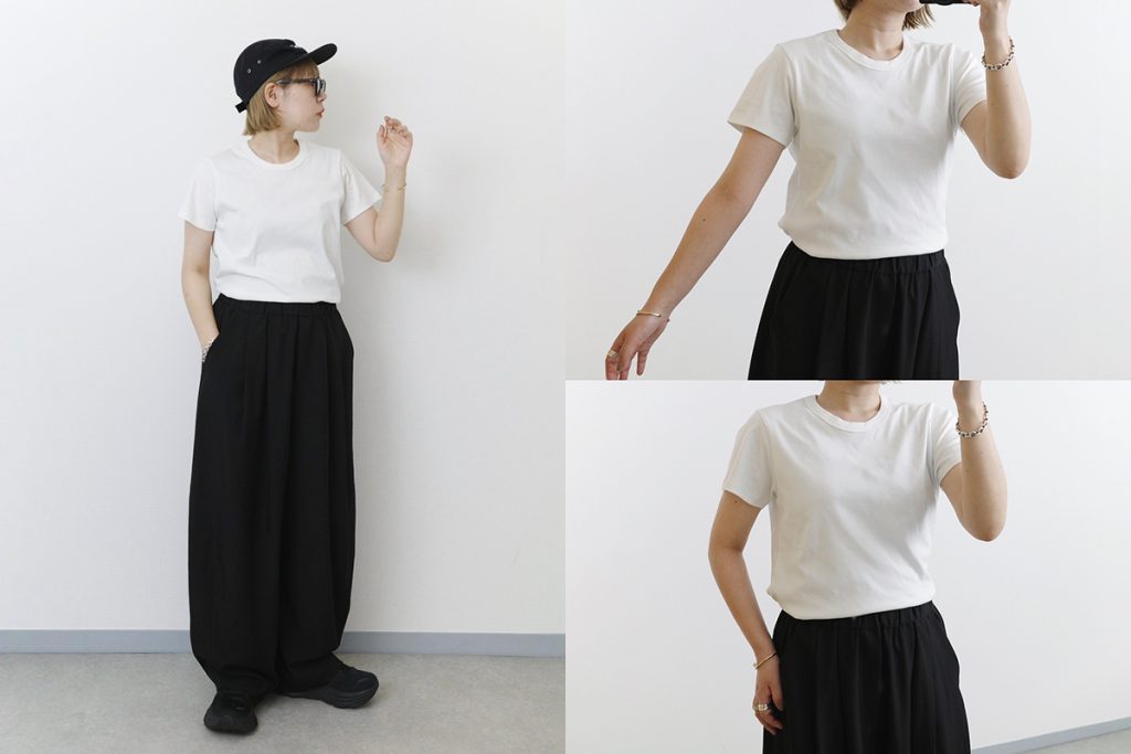【無印良品の冷感白Tシャツが夏に活躍中！ 】 汗じみを抑えて冷感、大きめサイズを選んで今っぽい着こなしに