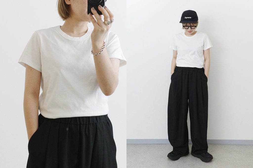 この夏は無印の「涼感汗じみしにくいクルーネック半袖Tシャツ」でこなれたコーデを楽しんで！