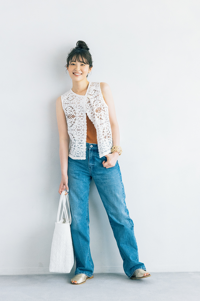 ゆべしさんは大人の夏色を挿し色にデニムをレースでクラスアップ
