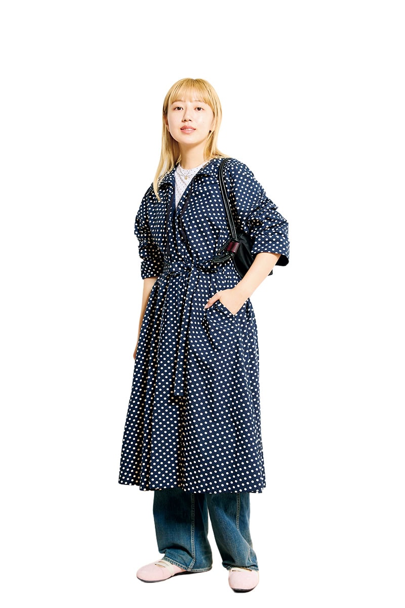 河合遥香さんは、ビームス ボーイのセーラーカラーのドット柄ワンピースで今っぽく【リンネル9月号】