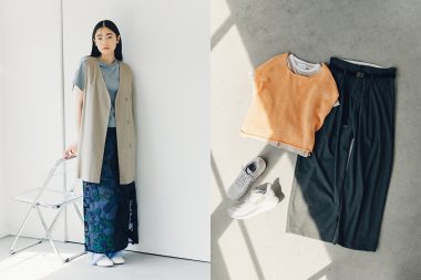 残暑の秋のTシャツコーディネートは、ジレやベストがあると便利