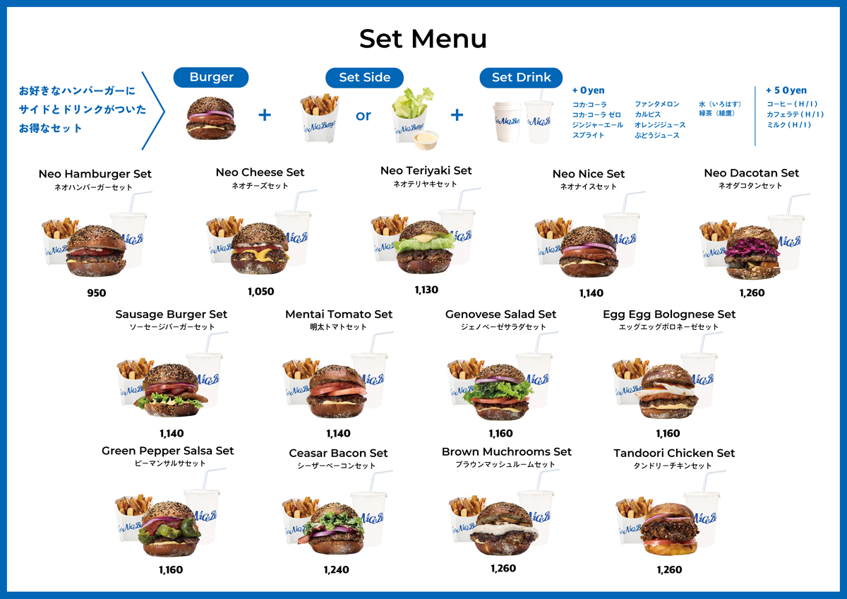 ネオナイスバーガーのセットメニュー一覧