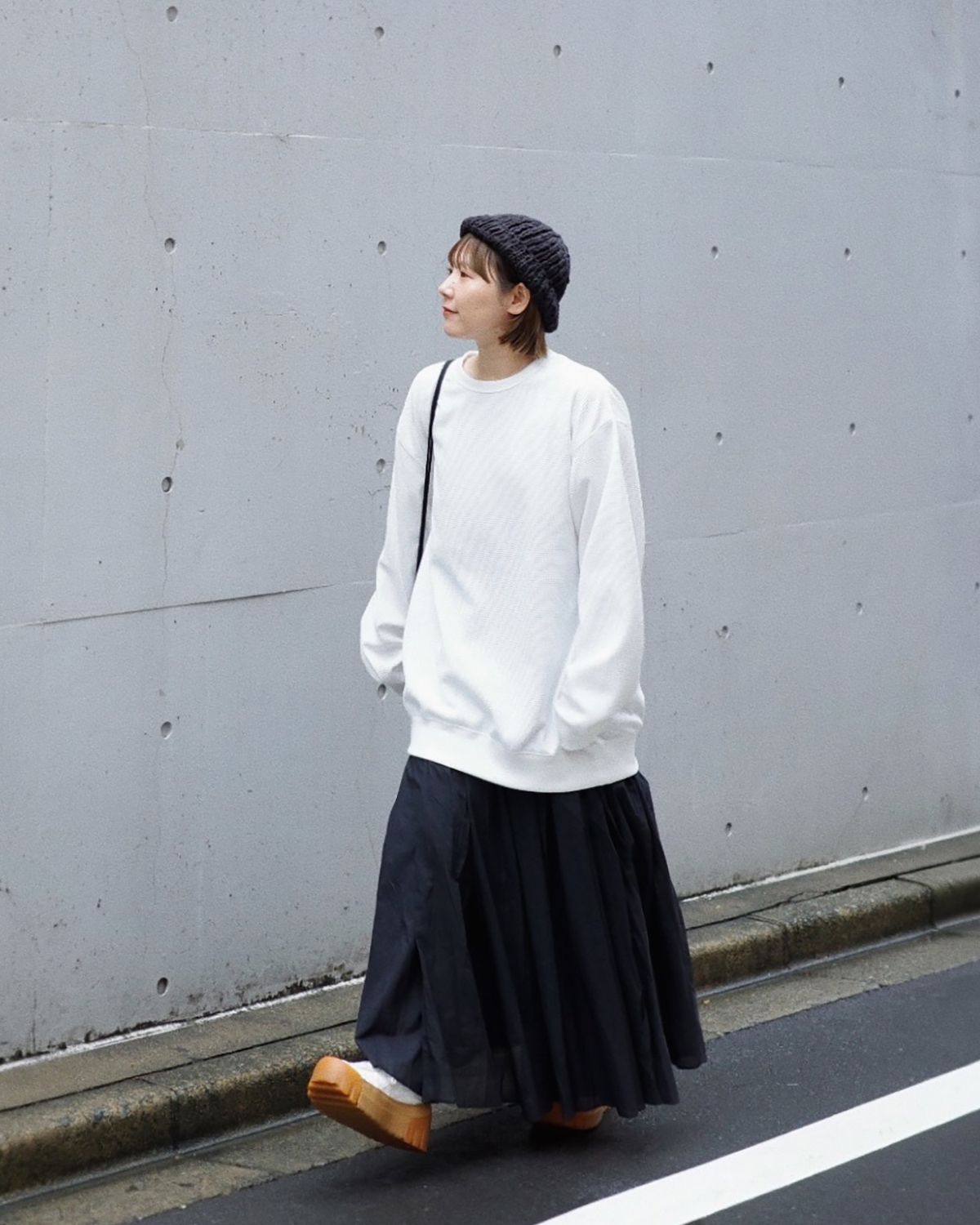 冬は軽量感のあるワッフル生地で、洗濯後も乾きやすいワッフルTシャツが大活躍