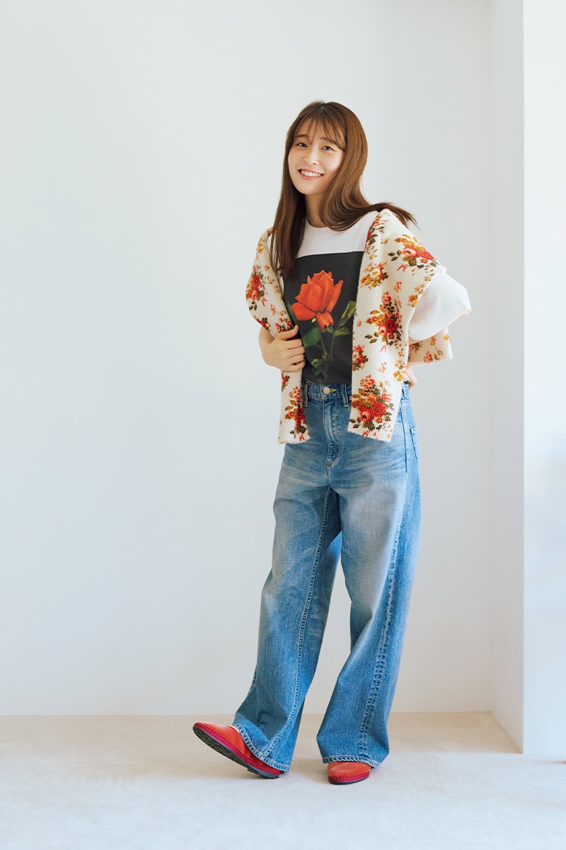 ゆべしさんは、シックなオレンジをちりばめて大人のデニムカジュアルに【リンネル11月号】