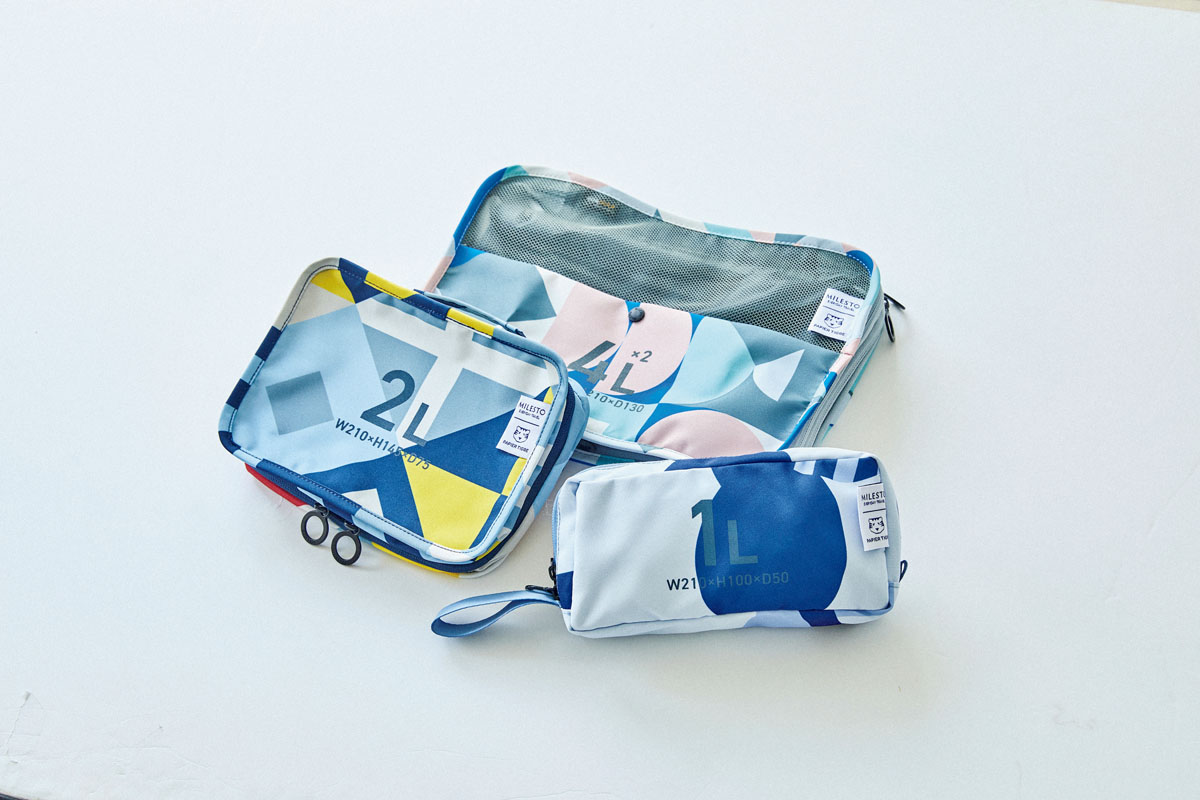 MILESTO×PAPIERTIGREの圧縮型、吊り下げ型、マチ付きポーチの3タイプ旅グッズ