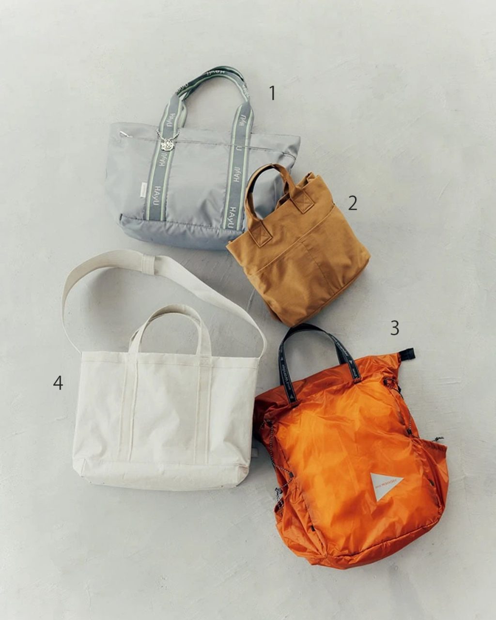 （左上から時計回りに）［H31×W49×D18］¥9,900／ace.×HAyU（エース）、［H25.5×W26×D13］¥6,600／EARTH MADE（EARTH MADE／サンキ）、［H39×W30×D15］¥19,800／アンドワンダー（アンドワンダー）、［H29×W40×D14］参考商品／マトーバイマールマール（マールマール）