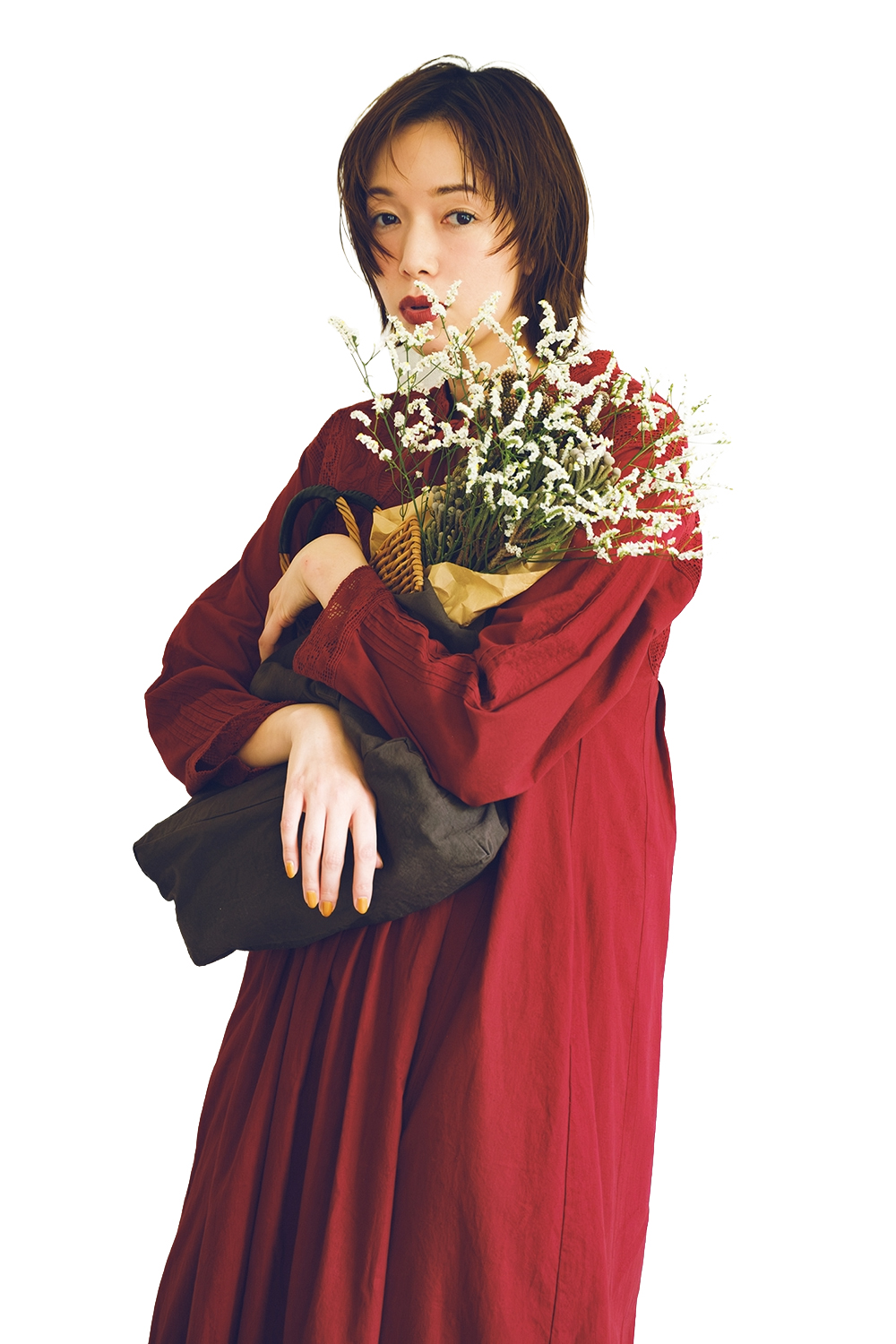 グレーで抜け感を出した シンプルなワンピ-スルック