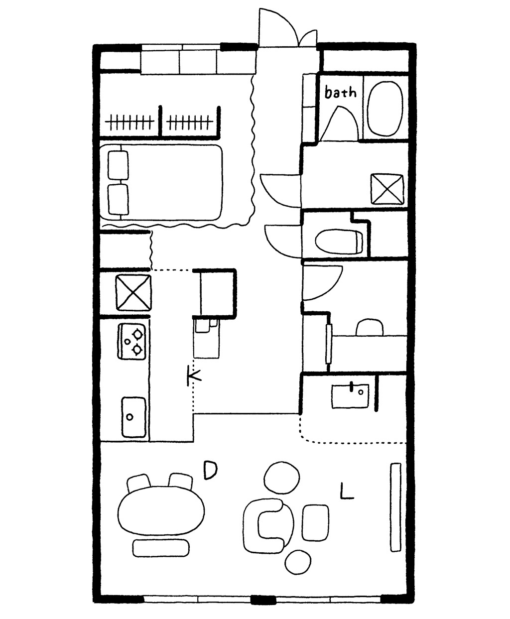 都内65㎡ 1LDK 二人暮らしの間取り図