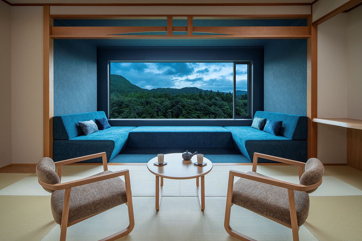 「界 秋保」で展開しているご当地部屋「紺碧(こんぺき)の間」では、宮城県の伝統と自然を楽しめる