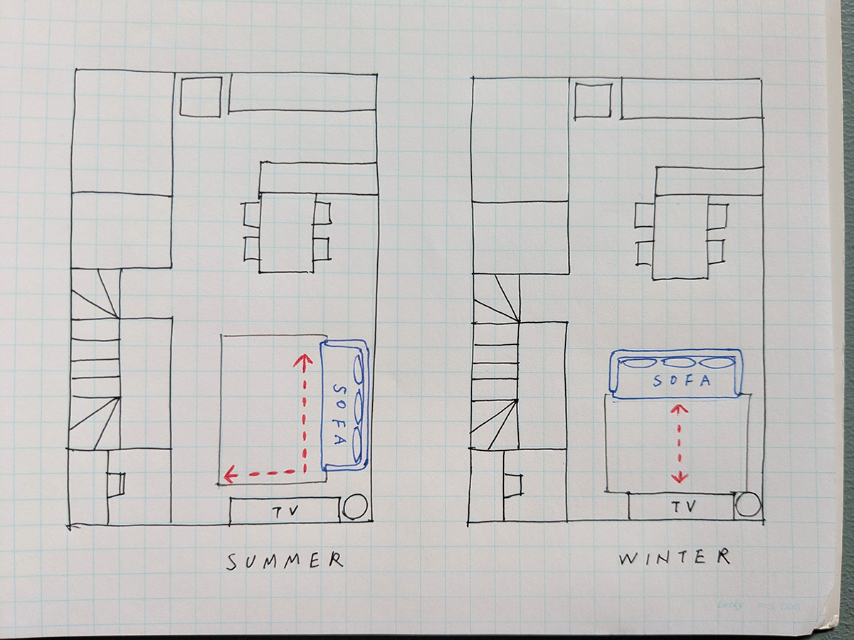IDEE AGLASSOFAを主役に家具のレイアウトを考えた設計図。