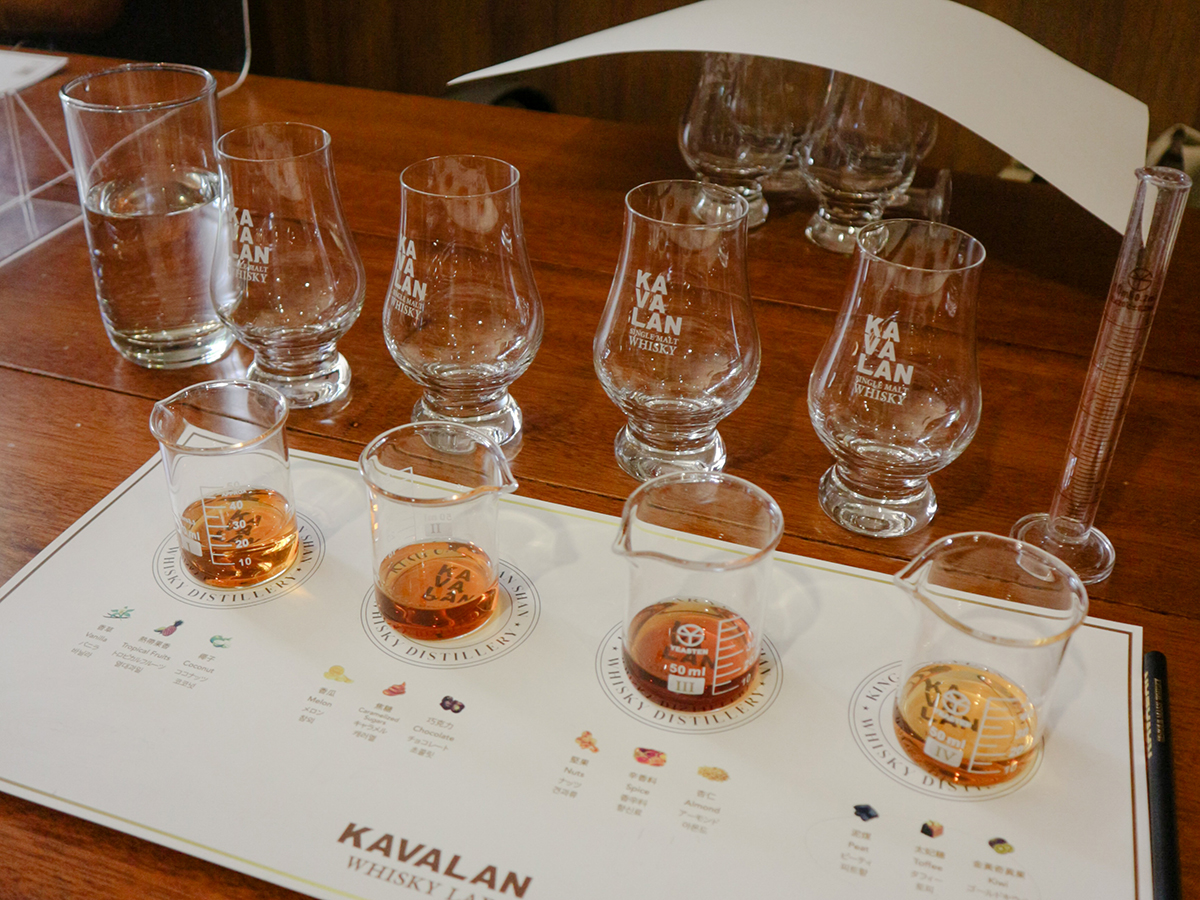 カバランの原酒4種類を試験管に入れ、それぞれの比率を調整しながらテイスティング