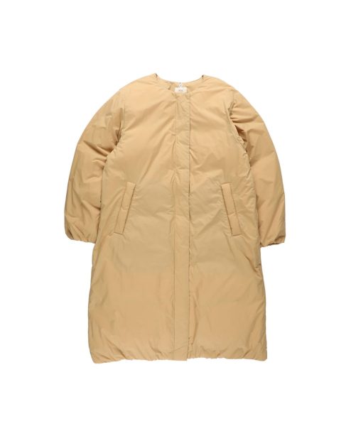 ノーカラーダウンロングコート