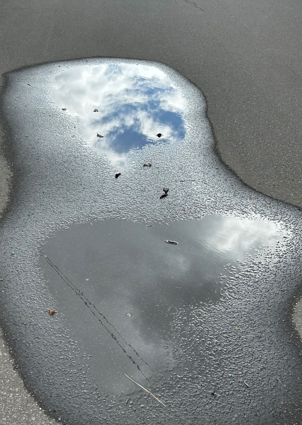 水たまりから見える青い空が素敵