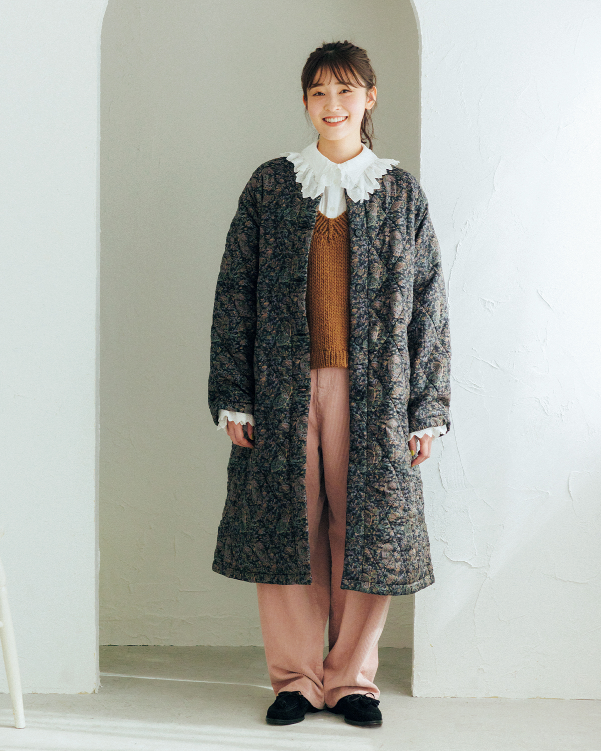 ゆべしさんが着こなす「やわらかなキルティングコートであたたかく上品さも叶う!」【リンネル1月号】