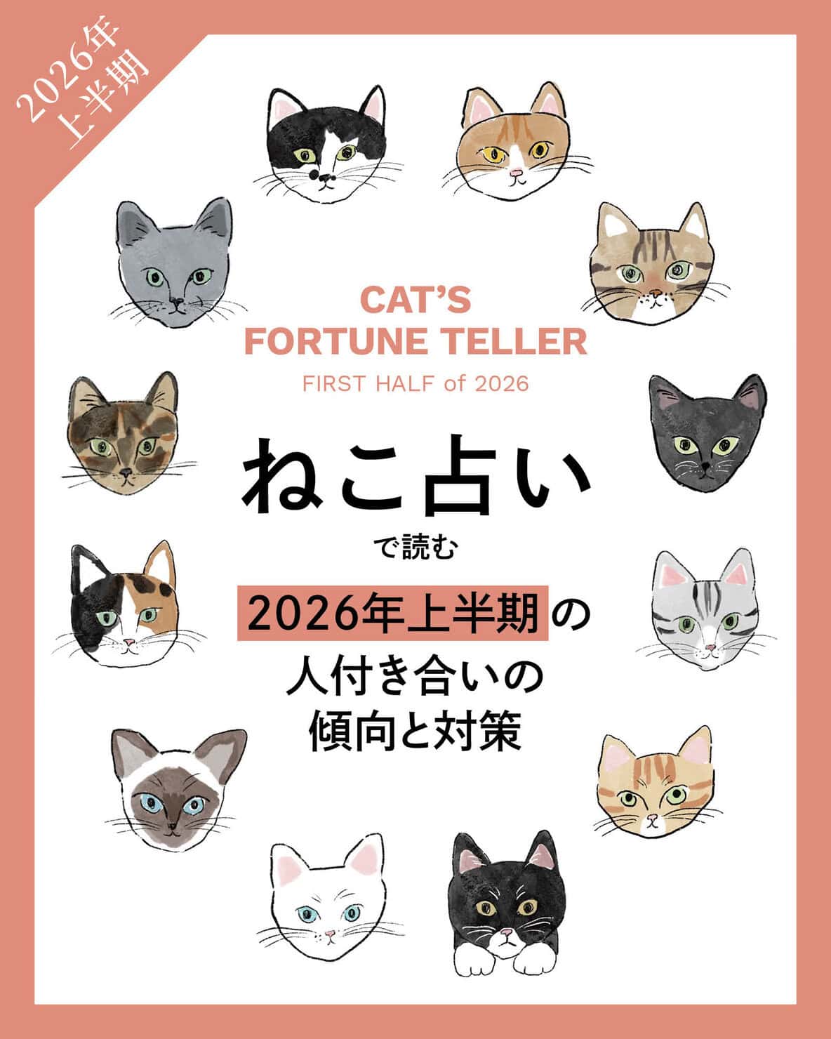 【ねこ占い・2026年上半期の運勢】 今年前半の全体運と人付き合いの心得、そして12種のねこの運命は?