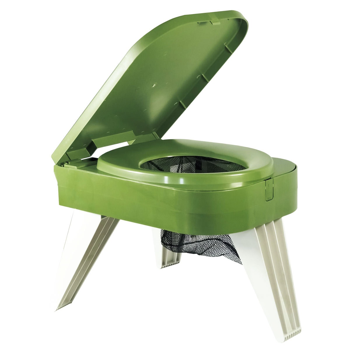 防災時に便利!〈フューチャーフォックス〉の防災用 簡易トイレは、脚をたたむとコンパクトになって棚などに収納が可能。