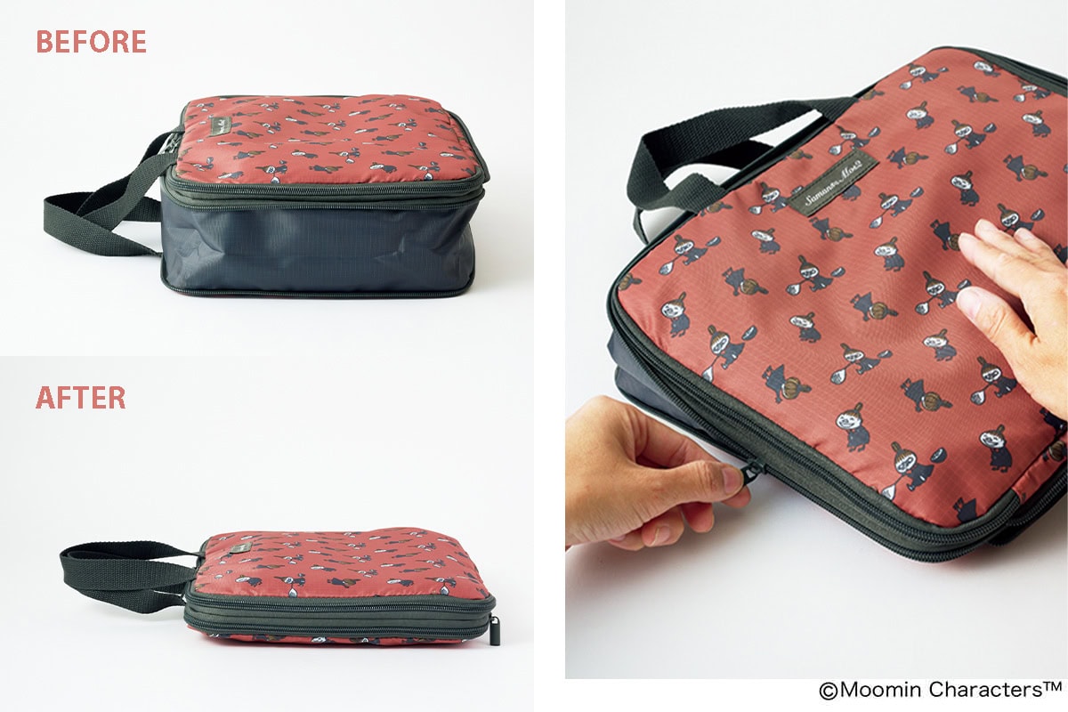 リンネル2026年4月号増刊付録「ムーミン」「サマンサ モスモス」閉めるだけでスリムになる衣類圧縮ケース ファスナーで簡単に圧縮