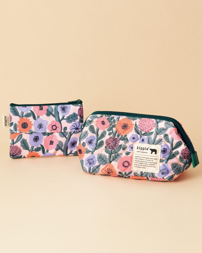 【リンネル付録】キッピスの「北欧デザインの花柄180度開くキルティングポーチ&ティッシュポーチセット」