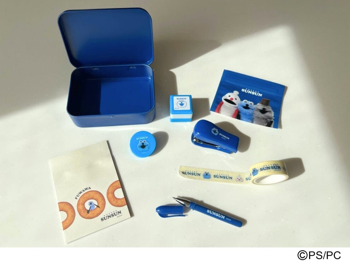 リンネル5月号付録パペットスンスン缶ケースと、マステ、スタンプ、付箋などのかわいい文具たち