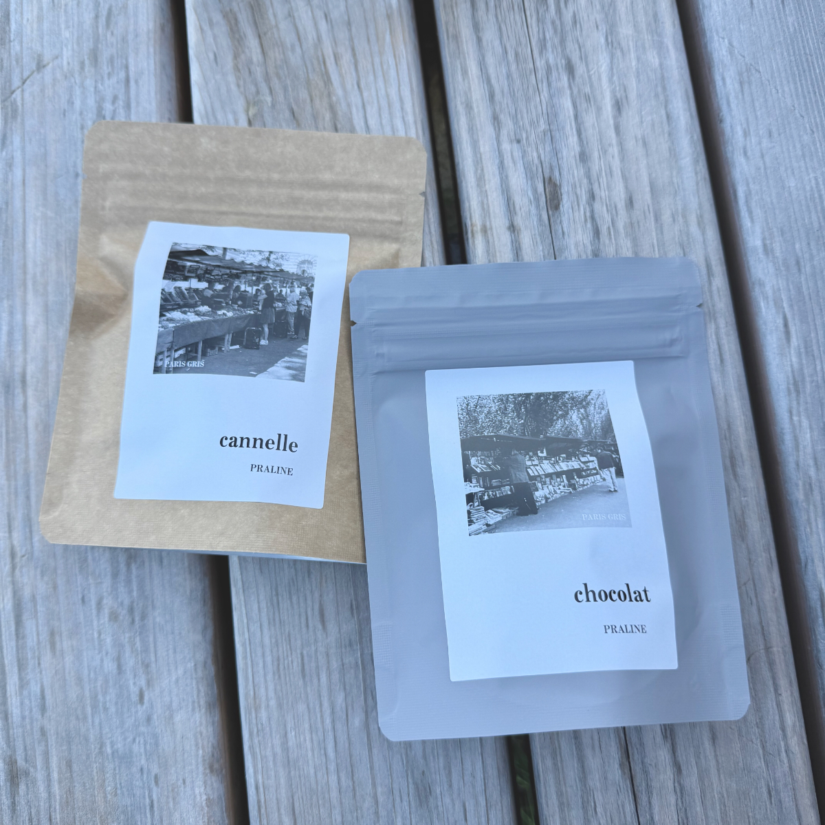 パリグリ・コンフィズリーのプラリーヌ2種、チョコとシナモン