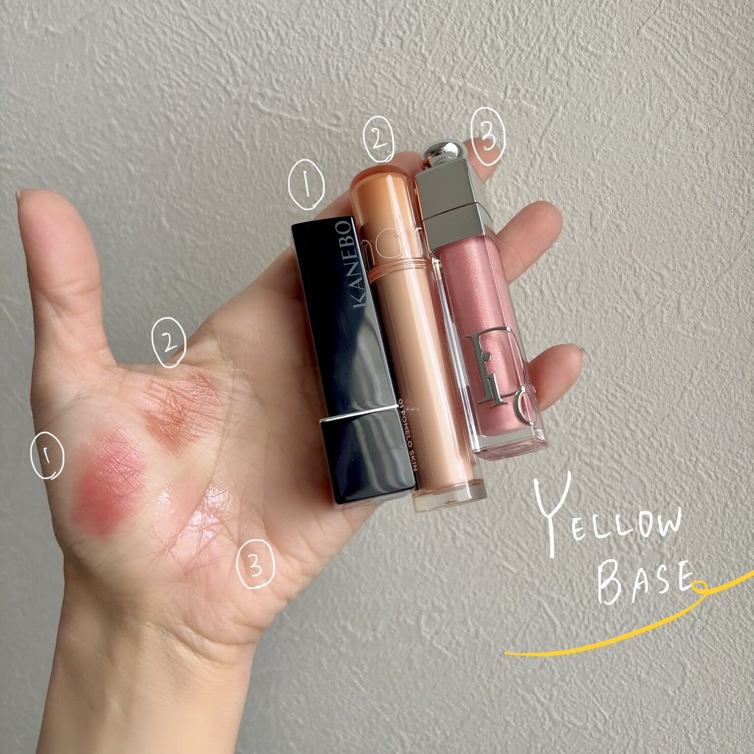 イエベさんにおすすめの春色リップ カネボウ ルージュスターヴァイブラント 08、rom&nd THE JUICY LASTING TINT 01、DIOR アディクト リップ マキシマイザー 212