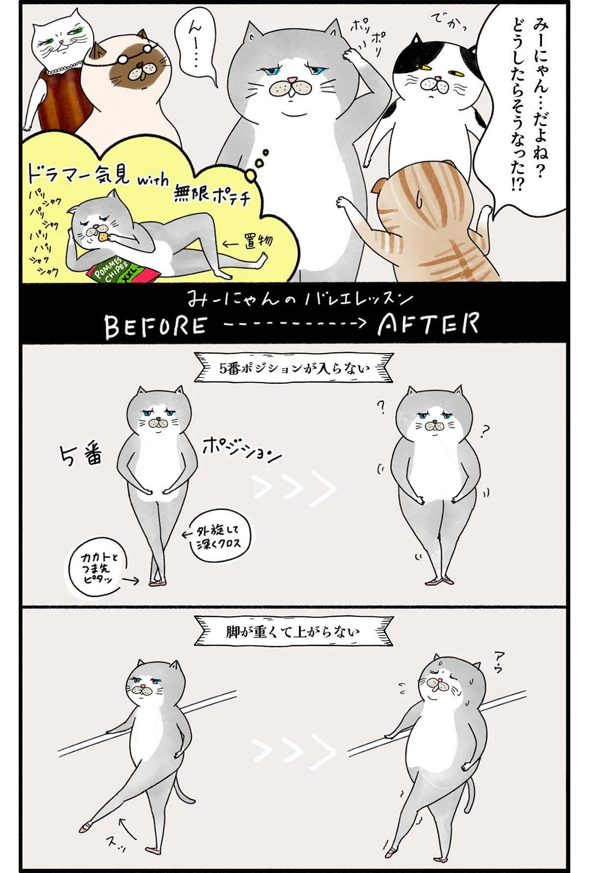 猫バレリーナが主役の漫画クグロフの猫9話「ダイエット」の回