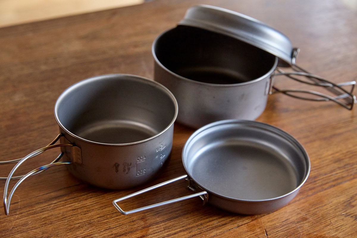 スノーピークのチタン製クッカーセット