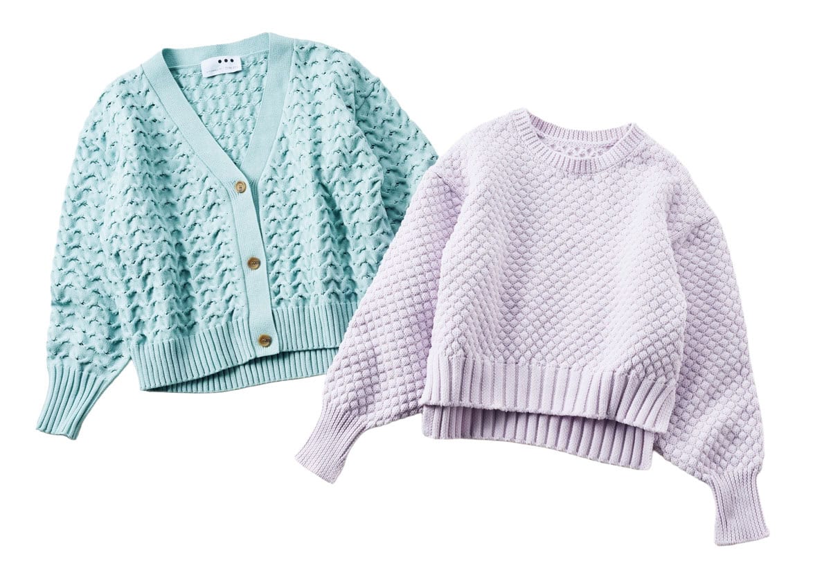 スリードッツのポップコーンプルオーバー&ブルーカーディガン