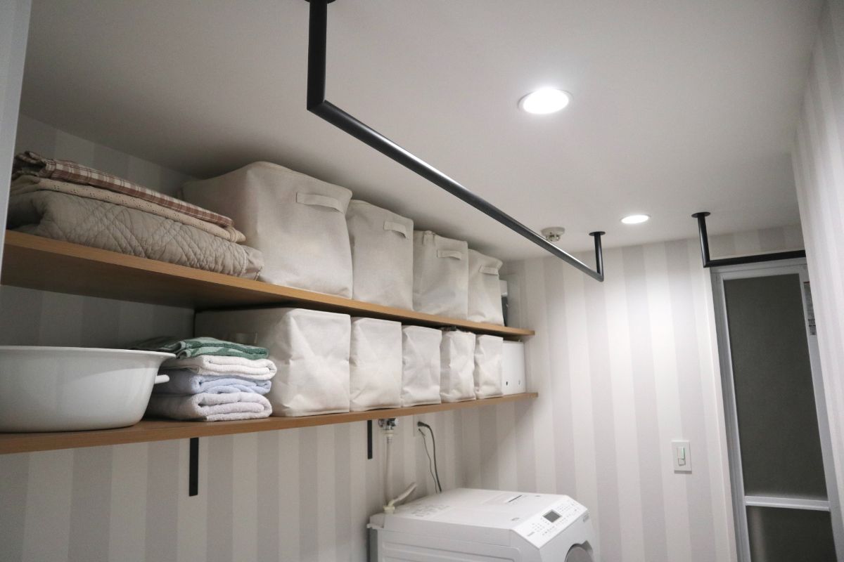 無印良品 ポリエステル麻 ソフトボックス の収納を活用したランドリールーム