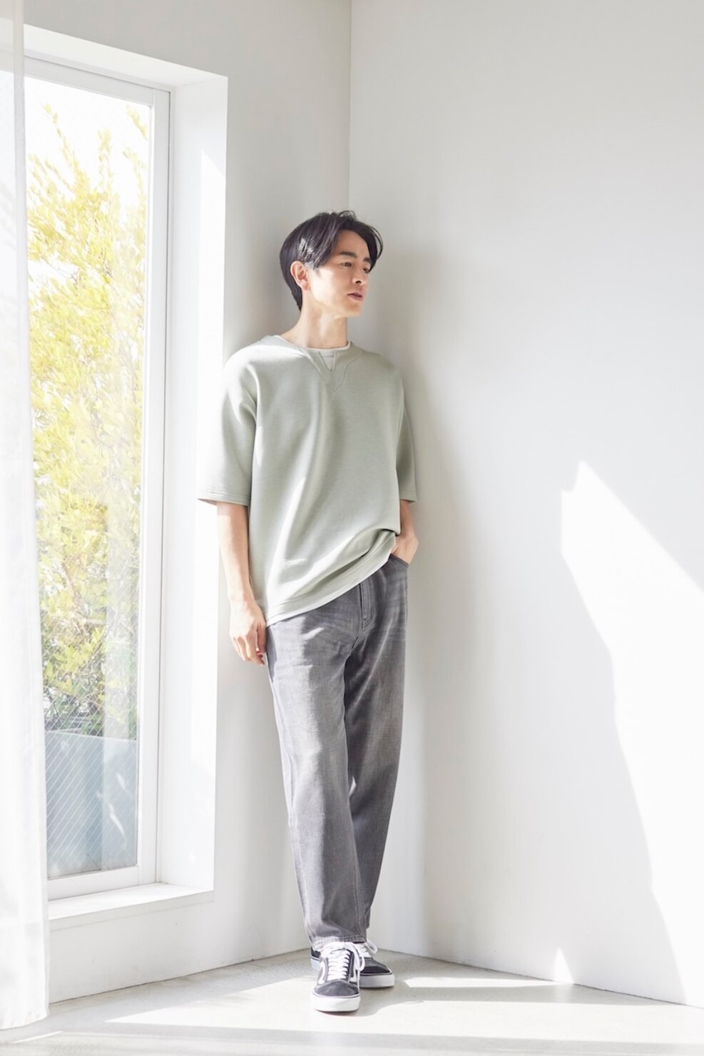 しまむら シーズンリーズンのメンズ服。メランジTシャツ¥1,419は女性がきてもかわいい!