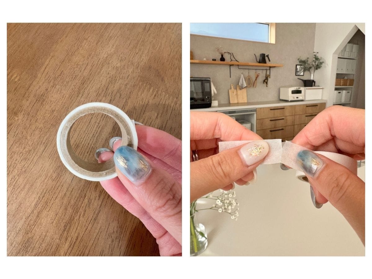 無印良品のミシン目入りマスキングテープと切っている様子