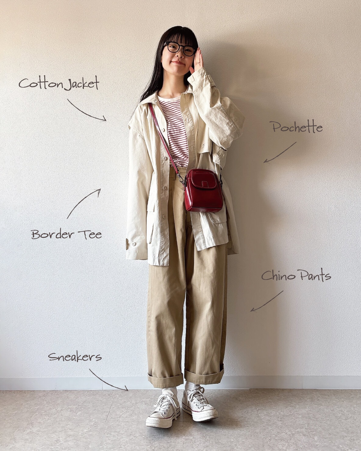 ユニクロのボーダーTとコットンジャケットを組み合わせたコーディネート