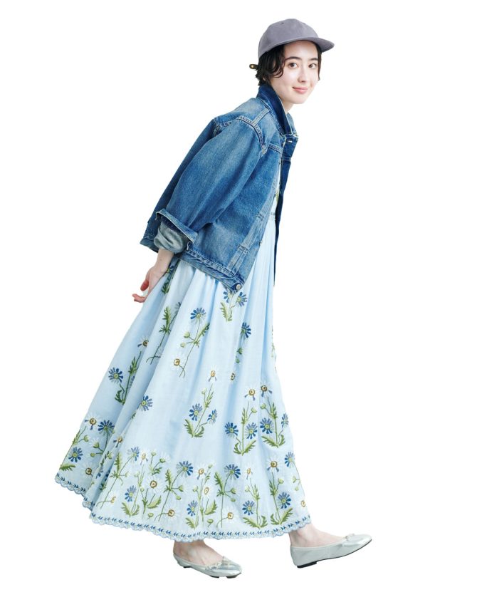 メリハリのあるコンビで完成！春風が似合うワンピースルック