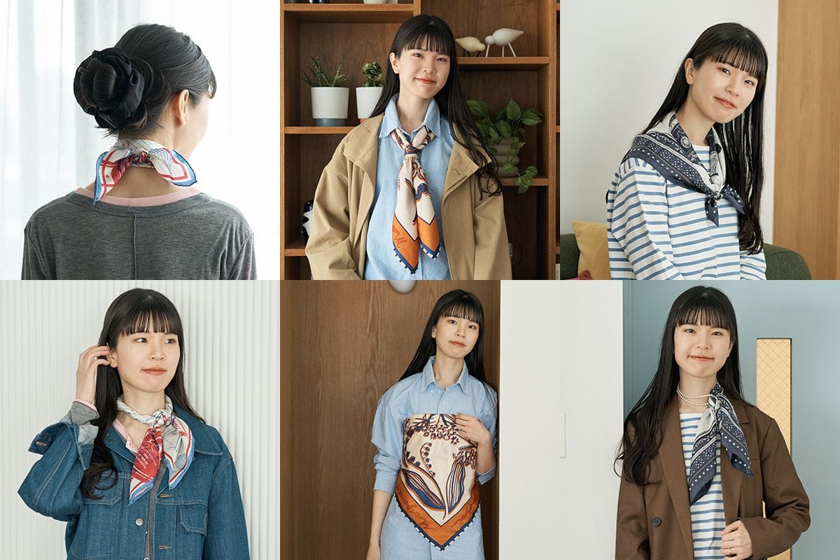 スカーフの巻き方次第で、GU、ユニクロ、無印良品の定番トップスもおしゃれに