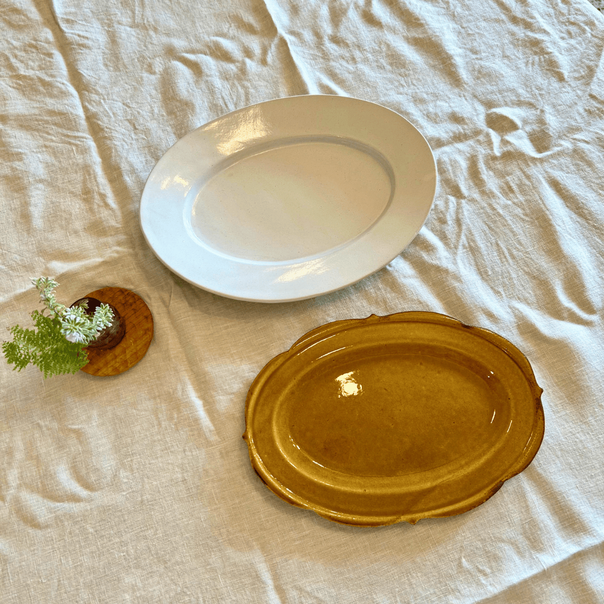 益子陶器市戦利品のオーバル皿2枚