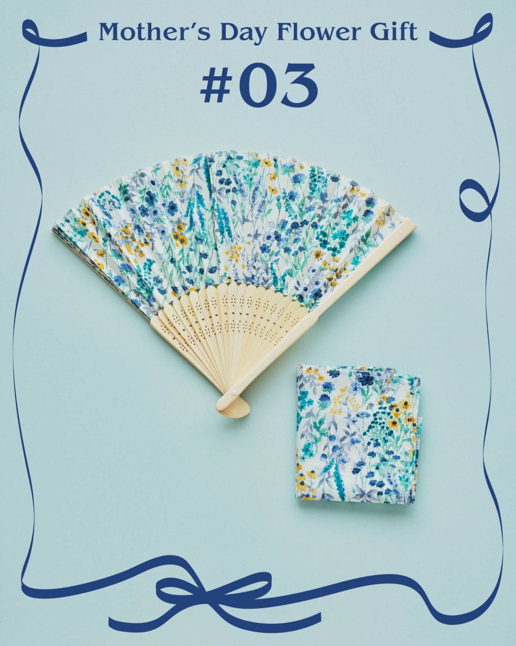 【お花モチーフの母の日ギフト #03】 これからの季節に向けて、暑さを上品にしのぐ小花柄の扇子&ハンカチ
