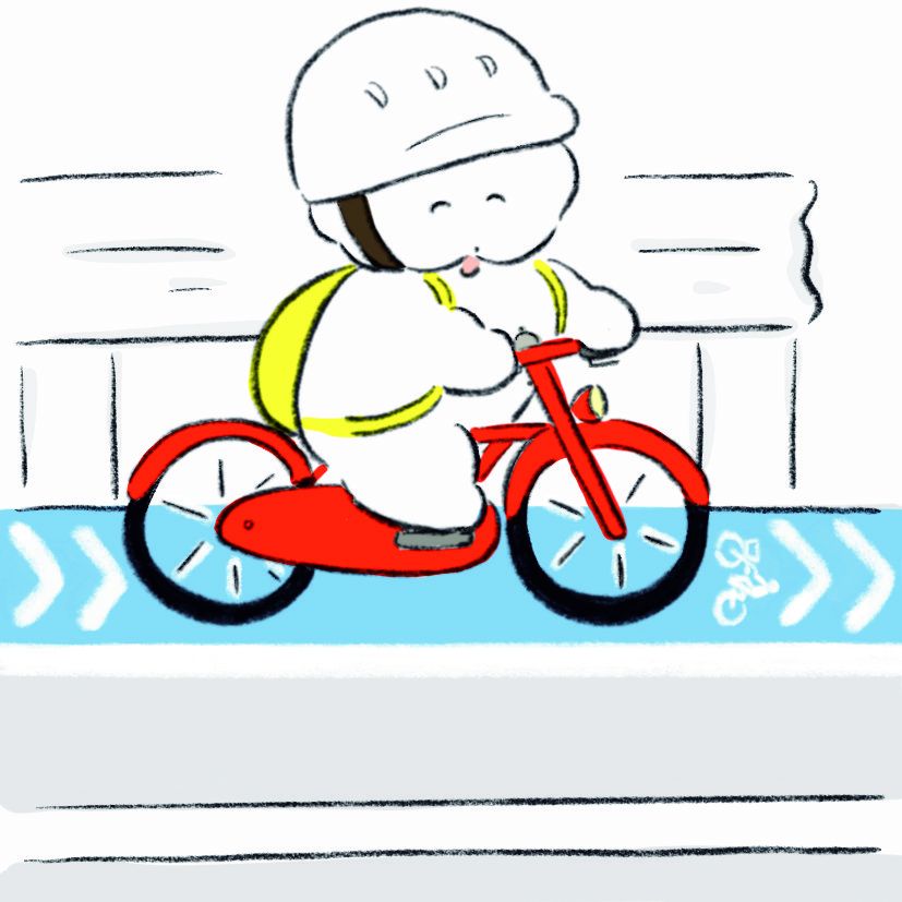自転車で左側走行をするワヌ山【リンネル6月号】