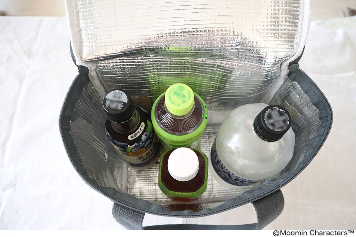 リンネル7月号付録 ムーミンお出かけ保冷バッグにペットボトルを入れたところ