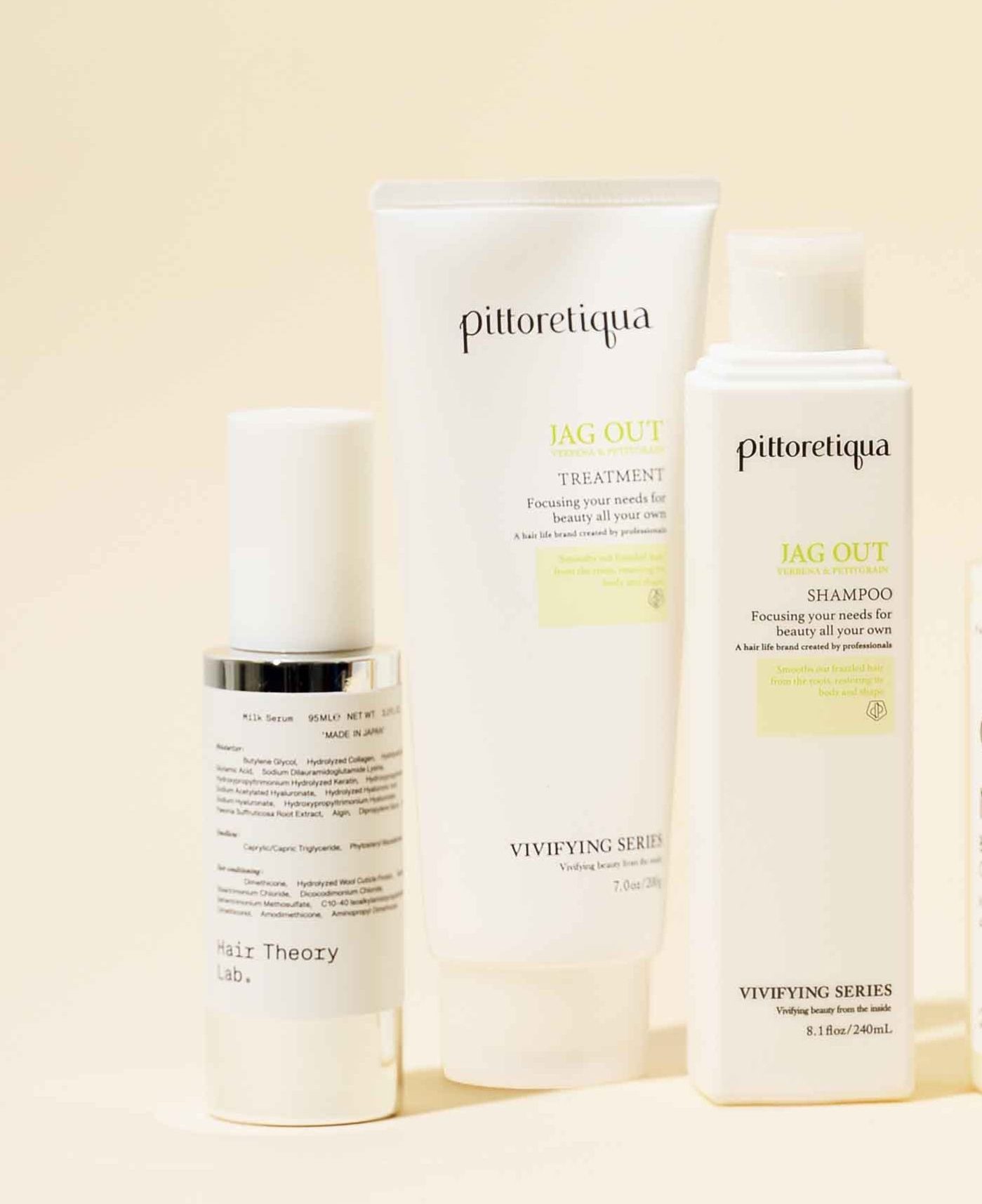 お悩み別ヘアケア対策&おすすめ商品15選 くせ毛うねり VS ジャグアウトシャンプー 240mL、同 トリートメント 200g 各¥4,180(ヘアサロン専売品)/ピトレティカ(タカラベルモント)ヘアミルクセラム 95mL ¥5,500/ヘアセオリーラボ(ヘアセオリーラボ)