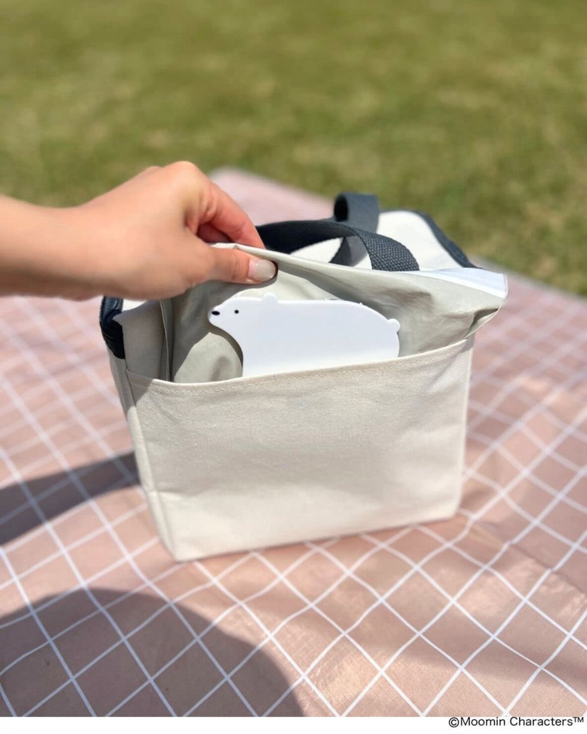 後ろのポケットにウェットティッシュを収納したムーミン保冷バッグ