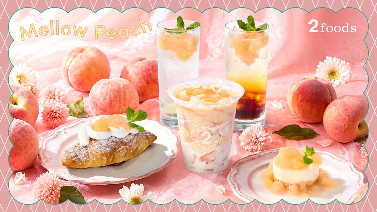 2foods(トゥーフーズ)銀座ロフト店の夏季限定白桃メニュー「Mellow Peach(メロウピーチ)」のラインナップ