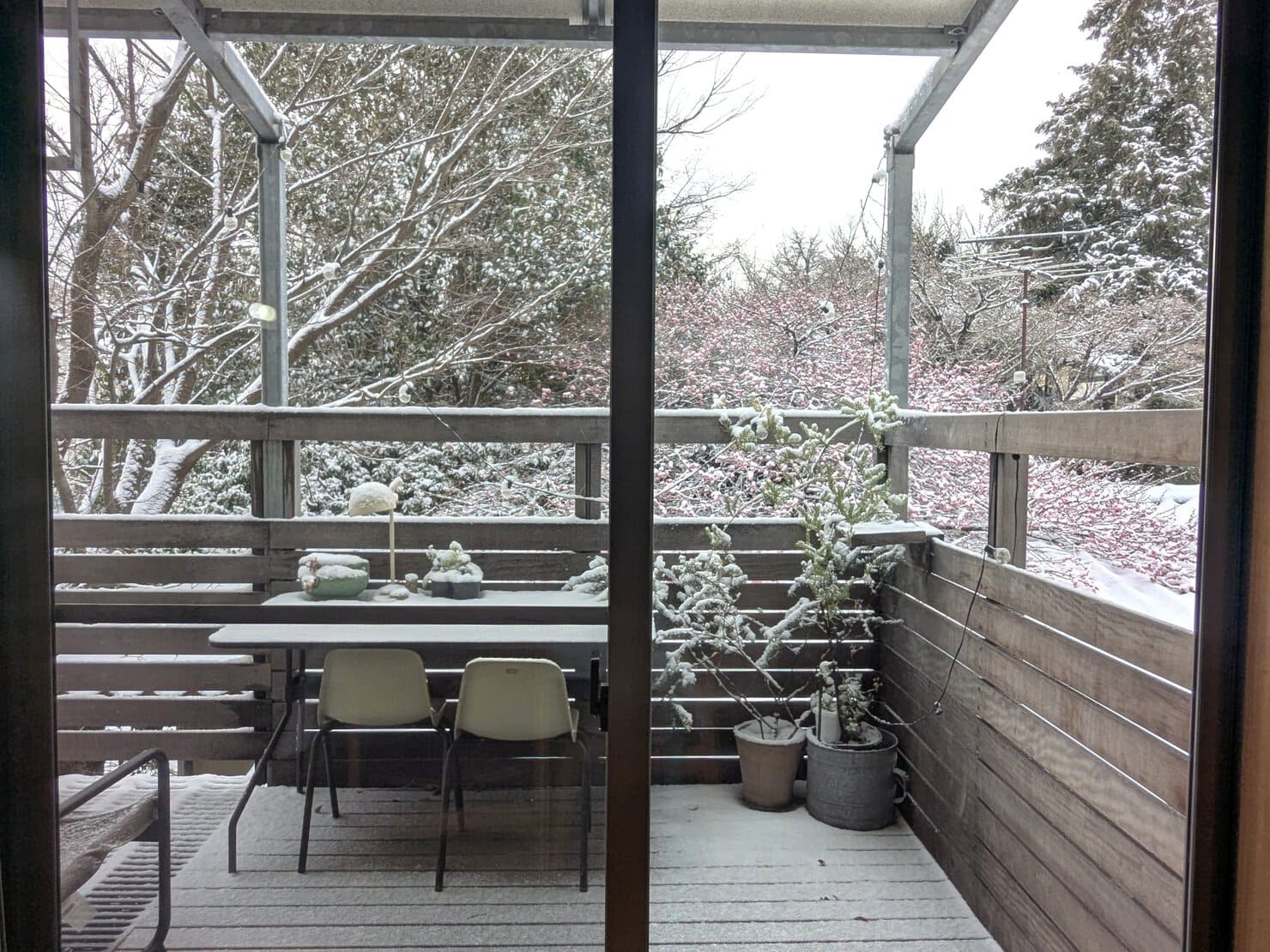 バルコニーの雪景色
