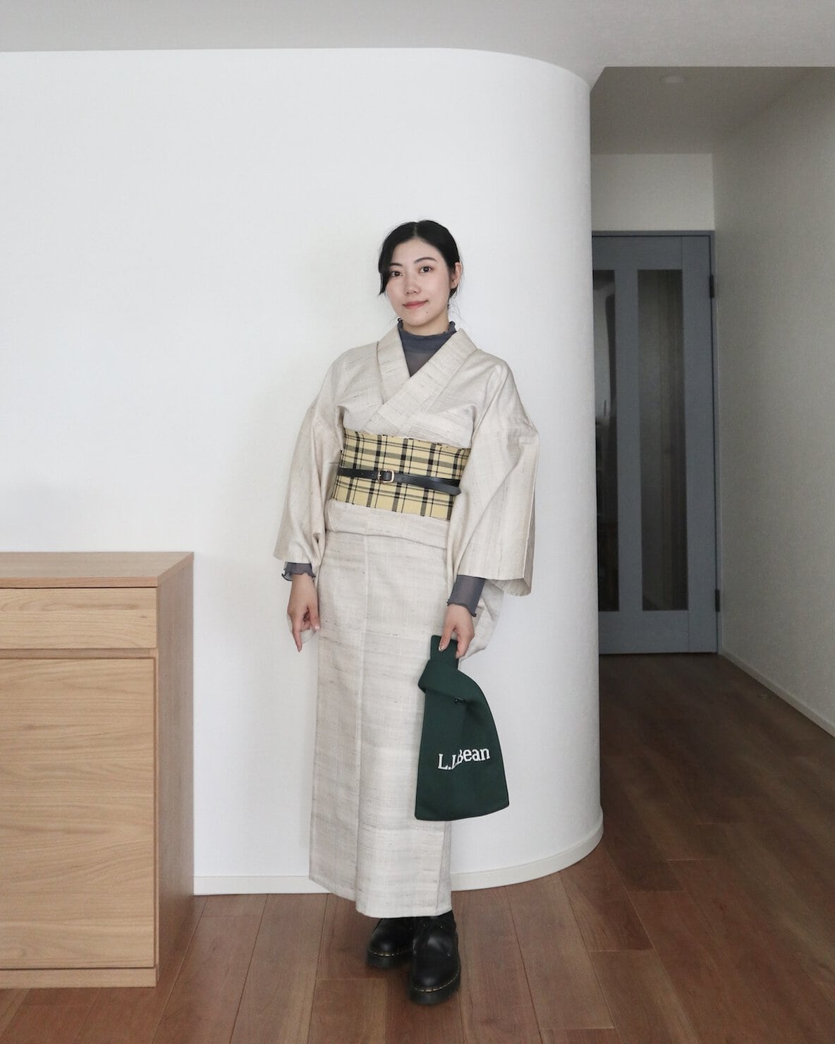 着物とリンネル11月号L.L.Bean付録バッグのコーディネート