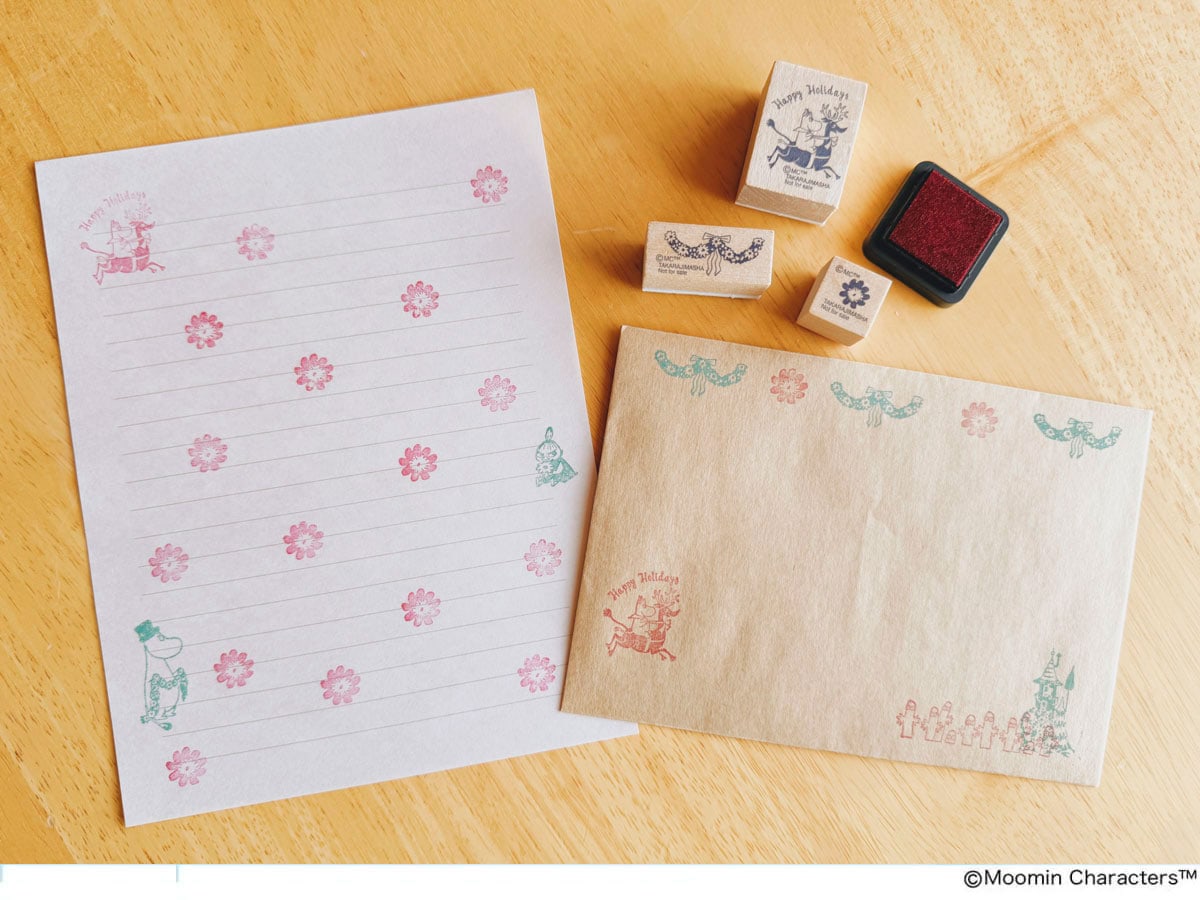無地のレターセットもアレンジ。どのスタンプを組み合わせるか、考えながら作る時間も楽しいですよ。