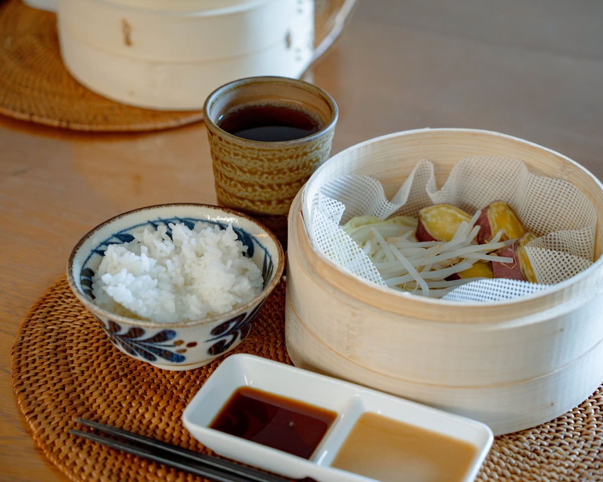 無印良品の蒸篭(せいろ)で調理した蒸し料理